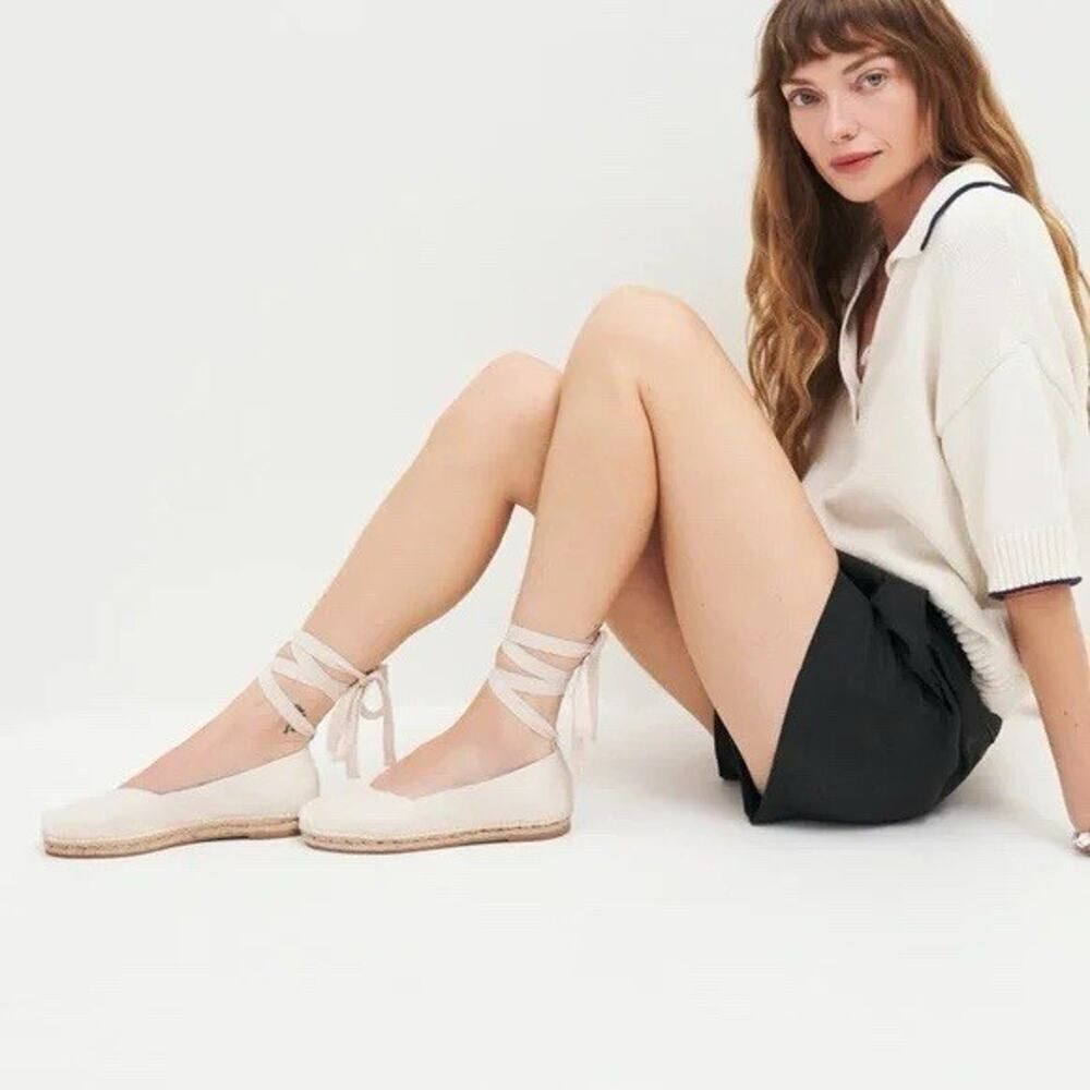 NEW Reformation Lace-Up Espadrilles Size 8 | Cream Canvas Flats Summer Shoes
